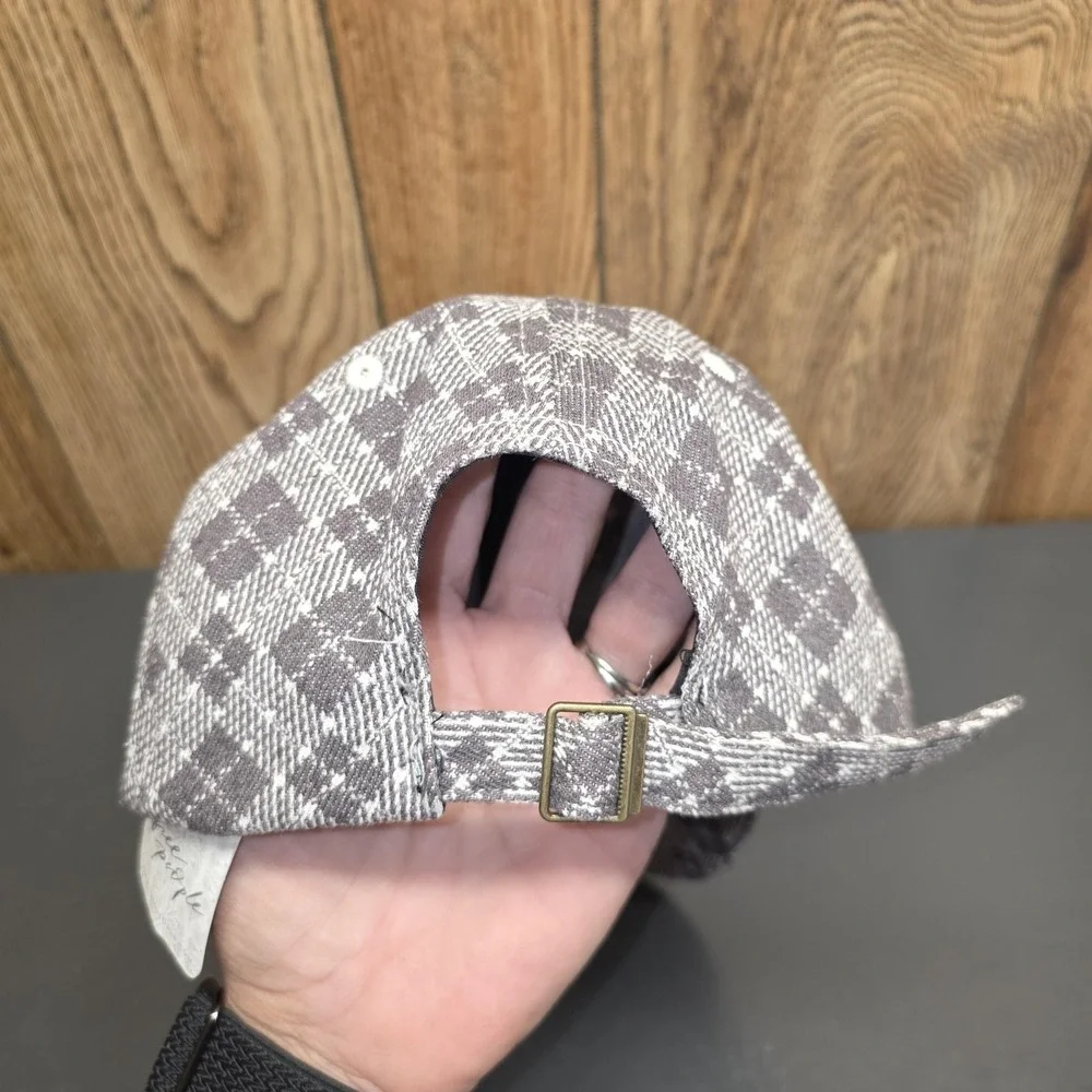 Free People Hat‎ Cap Strap Back Womens Adjustable Gray Plaid 100% Cotton